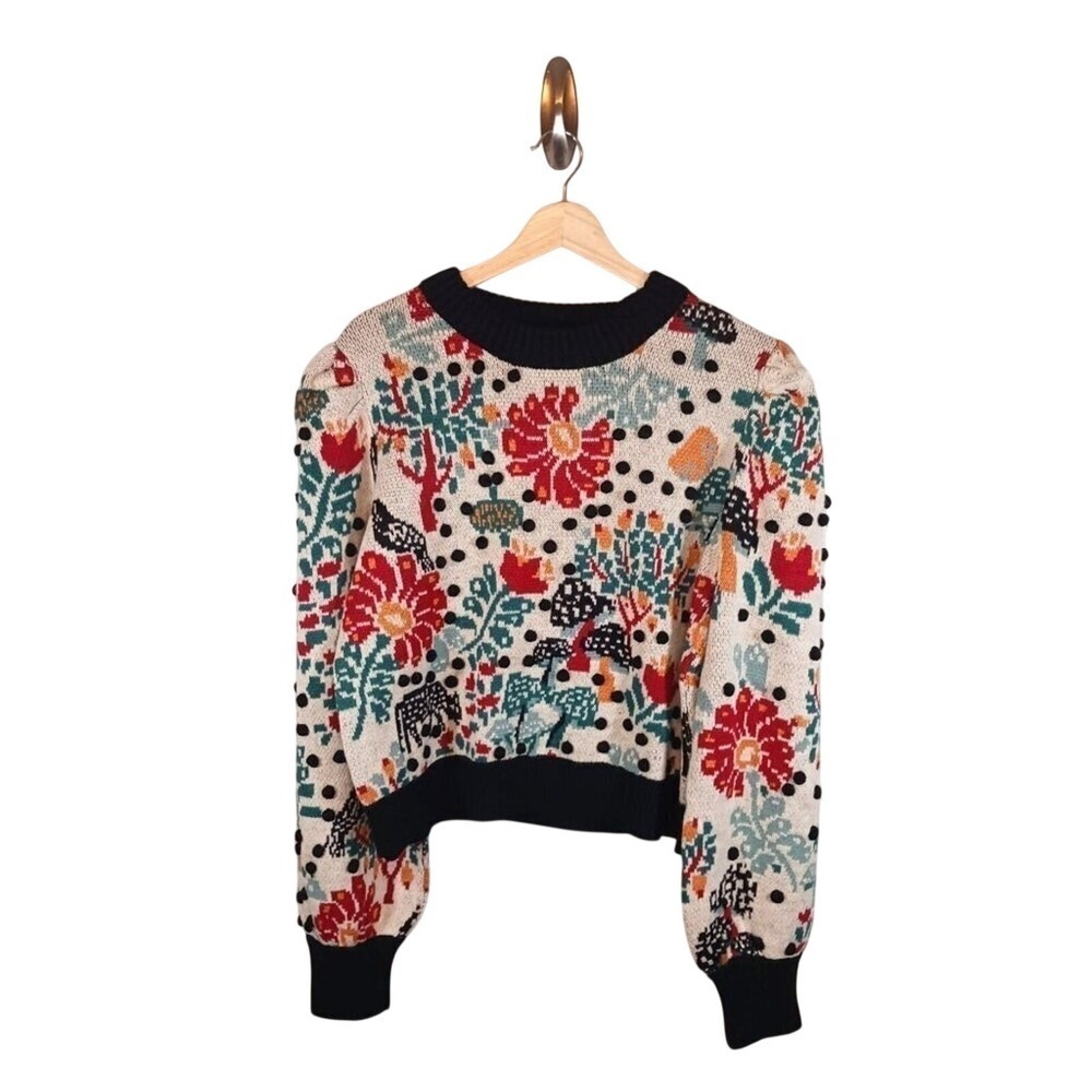Farm Rio Botanical Mushroom Sweater Womens XL NWT Whimsical Cropped Knit